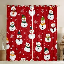 Manfei Cartoon Snowman Black Out Curtains for Kids, Kawaii Snowflakes Curtains Pack of 2 (42x63 Each), Red Christmas Bedroom Curtains, Luxury Home Decor