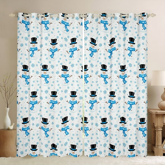 Manfei Cartoon Snowman Blackout Curtains Set of 2 (52x84 Each), Blue Snowflakes Window Curtains, Winter Theme Curtains and Drapes, Luxurious Room Decor