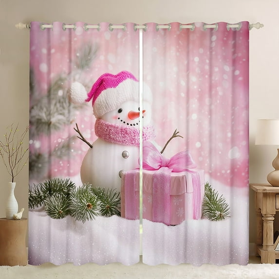 Manfei Cartoon Snowman Curtains Pack of 2 (42x84 Each) for Child, Santa Claus Gift Curtains Blackout, Christmas Snowflake Print Bedroom Curtains, Curtains and Drapes Decor
