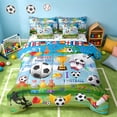 thumbnail image 1 of Manfei Cartoon Soccer Full Size Bedding Sets, Football Soccer Full Size Bed in a Bag, Blue Multicolor White, Polka Dots Reversible 7 Pieces, 1 of 6