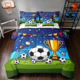 thumbnail image 1 of Manfei Cartoon Soccer King Bedding, Sports King Bed in a Bag, Navy Green Gold 03, Polka Dots Reversible 7pcs, 1 of 6