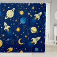 thumbnail image 1 of Manfei Cartoon Space Rockets Shower Curtain 72Wx78L,Cute Ringed Planets Bath Curtain,Blue Yellow, 1 of 5