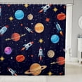 thumbnail image 1 of Manfei Cartoon Space Rockets Shower Curtain 72Wx84L,Celestial Color Planets Bathroom Shower Curtain,Navy, 1 of 5