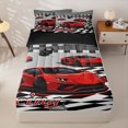 thumbnail image 1 of Manfei Cartoon Sports Cars Zipper Full Size Comforter Sets with Fitted Sheet and 2 Pillowcases,Racing Track Print Zipper Bedding Set,Red,Black Reversible,4pcs, 1 of 8