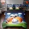 thumbnail image 1 of Manfei Cartoon Sports King Bedding, Football Soccer Basketball Baseball King Bed in a Bag, Navy Green Orange, Black Reversible 7 Pieces, 1 of 6
