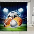 thumbnail image 1 of Manfei Cartoon Sports Shower Curtain 72Wx84L, Football Soccer Basketball Baseball Bathroom Shower Curtain, Navy Green Orange, 1 of 5