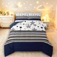 thumbnail image 1 of Manfei Cartoon Stars Print Queen Comforter Set,Vintage Striped Comforter Sets Queen,White Navy,Navy Blue Reversible,3pcs,1 Comforter and 2 Pillowcases, 1 of 7