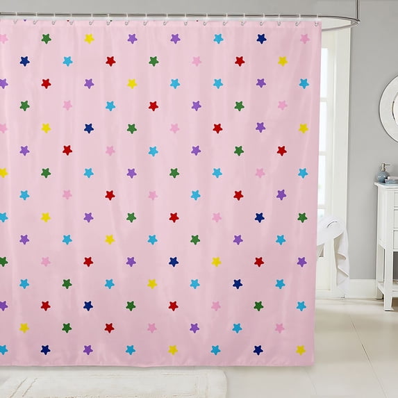 Manfei Cartoon Stars Shower Curtain 72Wx72L,Cute Sprinkle Print Bathroom Curtain,Pink
