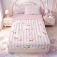 thumbnail image 1 of Manfei Cartoon Stripe Bow Zipper Queen Comforter Set with Fitted Sheet and 2 Pillowcases,Cute Floral Duck Zipper Bedding Set,Pink Reversible,4pcs, 1 of 7