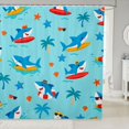 thumbnail image 1 of Manfei Cartoon Surf Shark Shower Curtain 72Wx72L, Tropical Beach Bathroom Curtain, Sky Blue, 1 of 5