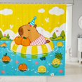thumbnail image 1 of Manfei Cartoon Swimming Capybara Shower Curtain 72Wx78L, Summer Pool Bath Curtain, Blue Yellow, 1 of 5