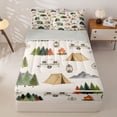 thumbnail image 1 of Manfei Cartoon Tent Zipper Full Size Comforter Sets with Fitted Sheet and 2 Pillowcases,Woodland Camping Theme Zipper Bedding Set,White,Light Gray Reversible,4pcs, 1 of 8