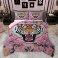 thumbnail image 1 of Manfei Cartoon Tiger Print Queen Comforter Set, Chinese Embroidery Artwork Bedding Sets, Pink Old Fashion Reversible Bedding Comforter Set, Breathable Home Decor, 3-Piece, 1 of 8