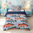 thumbnail image 1 of Manfei Cartoon Trout Twin Comforter Sets, Stripe Background Bedding Set, Blue Pink Orange, Blue Reversible, 2pcs, 1 Comforter and 1 Pillowcase, 1 of 7