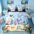 thumbnail image 1 of Manfei Cartoon Underwater Marine Life Twin Bedding Sets for Kids Boys and Girls, Whale Dolphin Shark Bedding Comforter Set, Navy Reversible 7pcs, 1 of 6