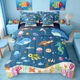 thumbnail image 1 of Manfei Cartoon Underwater World Bedding Comforter Set for Kids Boys and Girls, Ocean Fish King Bedding Sets, Navy Reversible 7 Pieces, 1 of 6