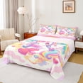 thumbnail image 1 of Manfei Cartoon Unicorn 4 Pieces Queen Sheet Sets for Kids Children,Kawaii Colorful Rainbow Ultra Soft Flat Sheet,Cute Love Heart Queen Fitted Sheet,Ultra Soft Home Decor, 1 of 7