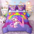 thumbnail image 1 of Manfei Cartoon Unicorn 7 Pieces Bedding Comforter Set,Kawaii Initial Full Bedding Set Lightweight,Rainbow Stars Fitted Sheet Flat Sheet,Microfiber Cute Room Decor,Reversible, 1 of 7