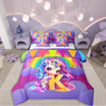 thumbnail image 1 of Manfei Cartoon Unicorn 7pcs Bedding Comforter Set,Kawaii Initial Queen Bedding Sets Super Cozy,Rainbow Stars Queen Sheet Sets,Microfiber Cute Room Decor,Reversible, 1 of 7