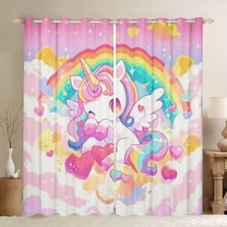 Manfei Cartoon Unicorn Black Out Curtains for Kids Children,Kawaii Colorful Rainbow Curtains Pack of 2 (42x63 Each),Cute Love Heart Bedroom Curtains,Ultra Soft Home Decor