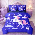 thumbnail image 1 of Manfei Cartoon Unicorn Flowers Queen Bedding 7pcs,Cute Stars Moon Bedding Comforter Set Queen,Reversible, 1 of 6