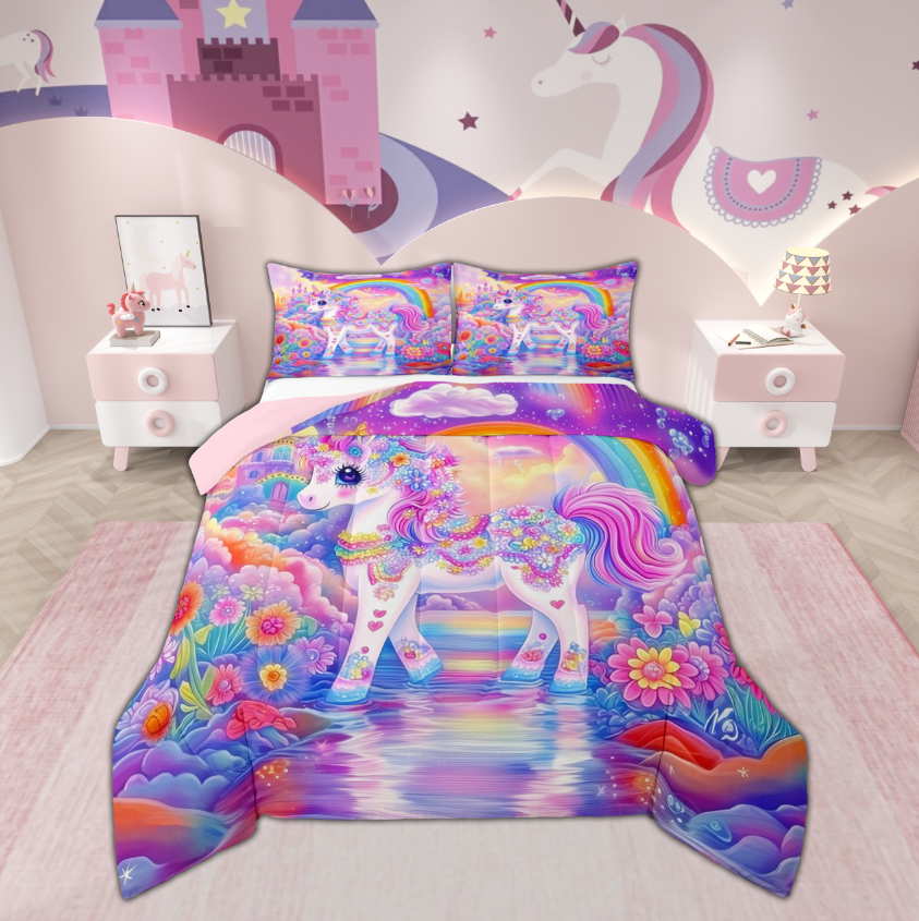 Manfei Cartoon Unicorn Kids Full Size Comforter Sets, Dreamy Castle ...