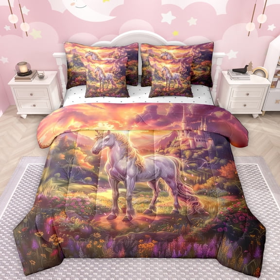 Manfei Cartoon Uniron 7-Piece Bedding Comforter Set,Princess Castle King Bedding Sets,Colorful Fairy Tale Bed Sheets For Girls Teens,Ultra Soft Home Decor Reversible