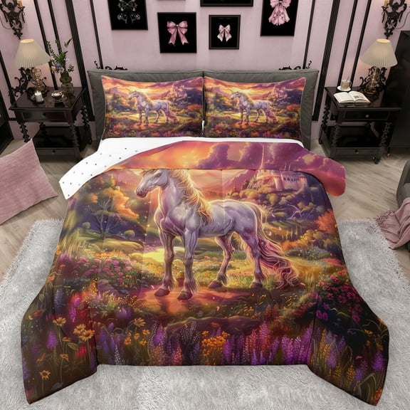 Manfei Cartoon Uniron Bedding Comforter Set,Princess Castle Twin Comforter Sets,Colorful Fairy Tale Bedding Set For Girls Teens,Ultra Soft Home Decor Reversible,2-Piece