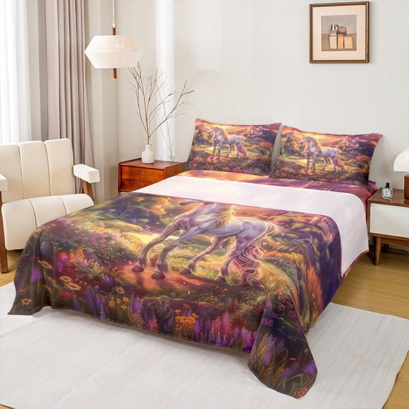 Manfei Cartoon Uniron Full Size Sheets,Princess Castle Bed Sheets,Colorful Fairy Tale Sheet Sets For Girls Teens,Ultra Soft Home Decor,4 Pieces