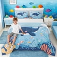 thumbnail image 1 of Manfei Cartoon Whale Fish Coral Full Size Comforter Sets for Kids Boys and Girls, Funny Animal Bedding Sets, Reversible 3pcs, 1 Comforter and 2 Pillowcases, 1 of 6