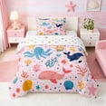 thumbnail image 1 of Manfei Cartoon Whale Octopus Coral Starfish Twin Comforter Sets for Girls, Marine Animal Print Bedding Set, Polka Dots Reversible 2-Piece, 1 Comforter and 1 Pillowcase, 1 of 6