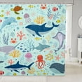 thumbnail image 1 of Manfei Cartoon Whale Shower Curtain 72Wx78L, Kawaii Fish Sealife Bath Curtain, Light Cyan, 1 of 5