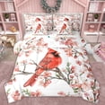 thumbnail image 1 of Manfei Cartoon Winter Bird Bedding Comforter Set 7pcs, Pink Cherry Blossoms Queen Bedding Sets, Kawaii Christmas Robin Reversible Queen Sheet Sets, Ultra Soft Bedroom Decor, 1 of 7