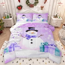 Homewish Cartoon Winter Snowman Bedding Comforter Set for Kid, Santa Claus Gifts Twin Comforter Sets, Dreamy Purple Christmas Reversible Bedding Set, Microfiber Bedroom Decor, 2 Pieces