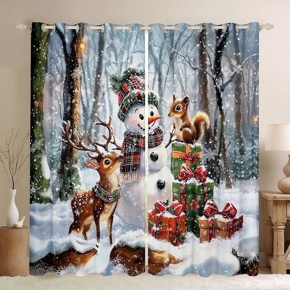 Homewish Cartoon Winter Snowman Black Out Curtains, Jungle Reindeer Animal Curtains Pack of 2 (42x63 Each), Christmas Festival Bedroom Curtains, Black Out Curtains Decor