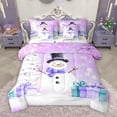 thumbnail image 1 of Homewish Cartoon Winter Snowman Twin Bedding Sets 7-Piece for Kid, Santa Claus Gifts Bedding Comforter Set, Dreamy Purple Christmas Reversible Sheet Sets, Microfiber Bedroom Decor, 1 of 7