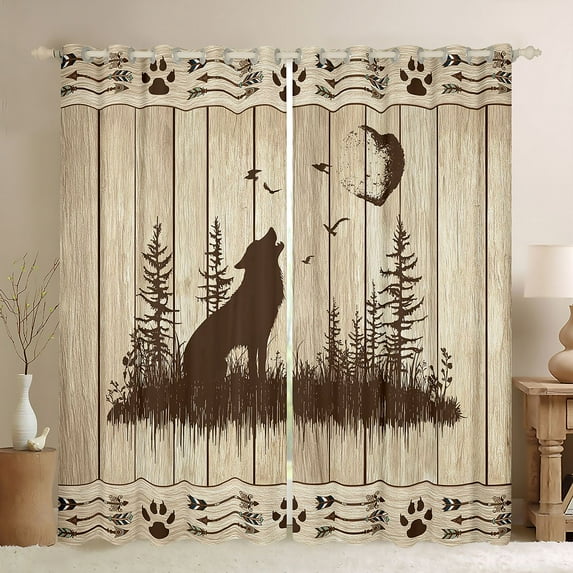 Homewish Cartoon Wolf Animal Blackout Curtains Set of 2 (52x84 Each) for Adult, Jungle Wildlife Window Curtains, Rustic Farmhouse Curtains and Drapes, Blackout Curtains Room Decor