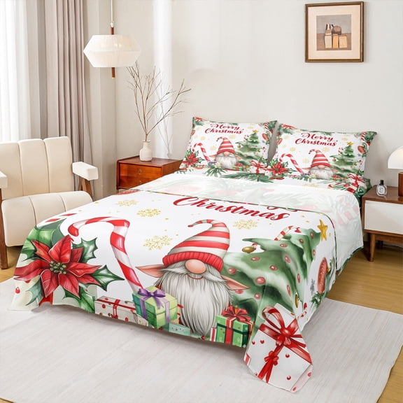 Manfei Cartoon Xmas Gnome Full Size Sheets 4-Piece for Boys Girls, Merry Christmas Bed Sheets, Festival Gifts Sheet Sets, Super Cozy Room Decor