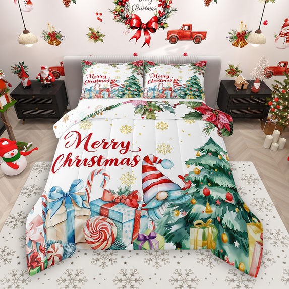 Manfei Cartoon Xmas Gnome Queen Comforter Set 3 Pieces for Boys Girls, Merry Christmas Bedding Sets, Festival Gifts Bedding Comforter Set, Ultra Soft Home Decor