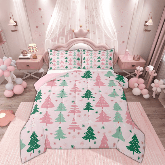 Manfei Cartoon Xmas Tree Queen Comforter Set, Merry Christmas Bedding Sets, Princess Fairy Tale Reversible Bedding Comforter Set, Ultra Soft Home Decor, 3pcs
