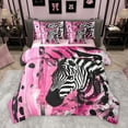 thumbnail image 1 of Homewish Cartoon Zebra Animal Twin Bedding Sets 7-Piece, Black Pink Stripes Bedding Comforter Set, Vintage Oil Printing Reversible Sheet Sets, SBreathable Home Decor, 1 of 7