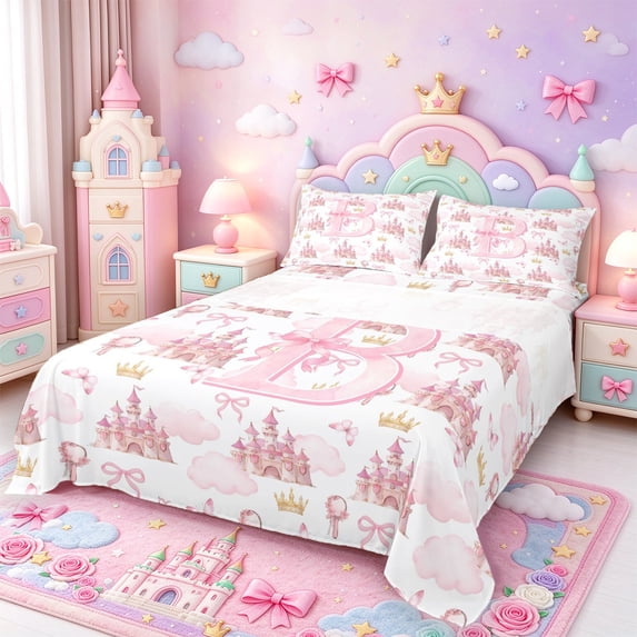 Manfei Castle Pattern Bed Sheets,3D Alphabet B Print Full Size Sheets,1 ...