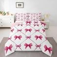 thumbnail image 1 of Manfei Catroon Bowtie Bedding King Comforter Set,Geometric Stripes Down Comforter,Pink White Bow Bedding Sets King with Comforter For Girls,Super Cozy Bedroom Decoration Reversible,3 Pieces, 1 of 7