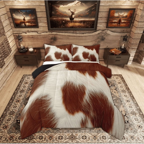 Feelyou Cattle Cow Print Bedding Comforter Set, Farmhouse Animal Twin Comforter Sets, Modern Rustic Fashion Bedding Set, Super Cozy Room Decor, 2pcs