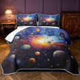 thumbnail image 1 of Manfei Celestial Colorful Planets Bed Spread Queen,Glowing Space Nebula Queen Coverlet Set,Blue Orange,Black Reversible,3 Pieces,1 Quilt and 2 Pillowcases, 1 of 7