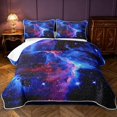 thumbnail image 1 of Manfei Celestial Cosmic Clouds Twin Quilt Set,Glowing Stars Twin Coverlet Set,Blue Purple,Black Reversible,2-Piece,1 Bedspread and 1 Pillowcase, 1 of 7