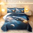 thumbnail image 1 of Manfei Celestial Cosmic Planets Twin Quilt Set,Dreamy Spaceships Twin Coverlet Set,Blue Gold,Black Reversible,2 Pieces,1 Bedspread and 1 Pillowcase, 1 of 7