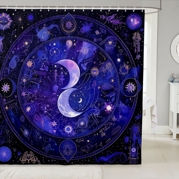 Manfei Celestial Moon Stars Shower Curtain 72Wx78L,Cartoon Starry Sky Bath Curtain,Dark Purple