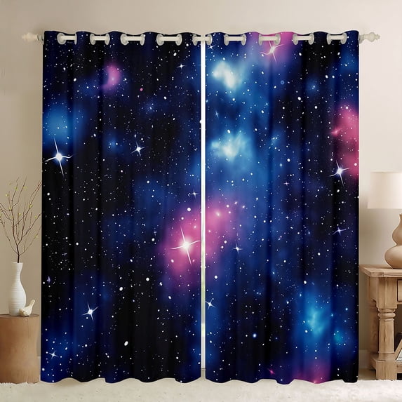 Manfei Celestial Nebula Clouds Blackout Curtains,Sparkling Stars Dots Print Curtains Pack of 2 (42x84 Each),Black
