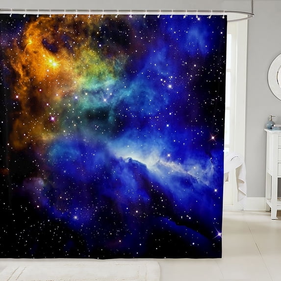 Manfei Celestial Nebula Shower Curtain 72Wx72L,Sparkling Stars Print Bathroom Curtain,Blue Orange